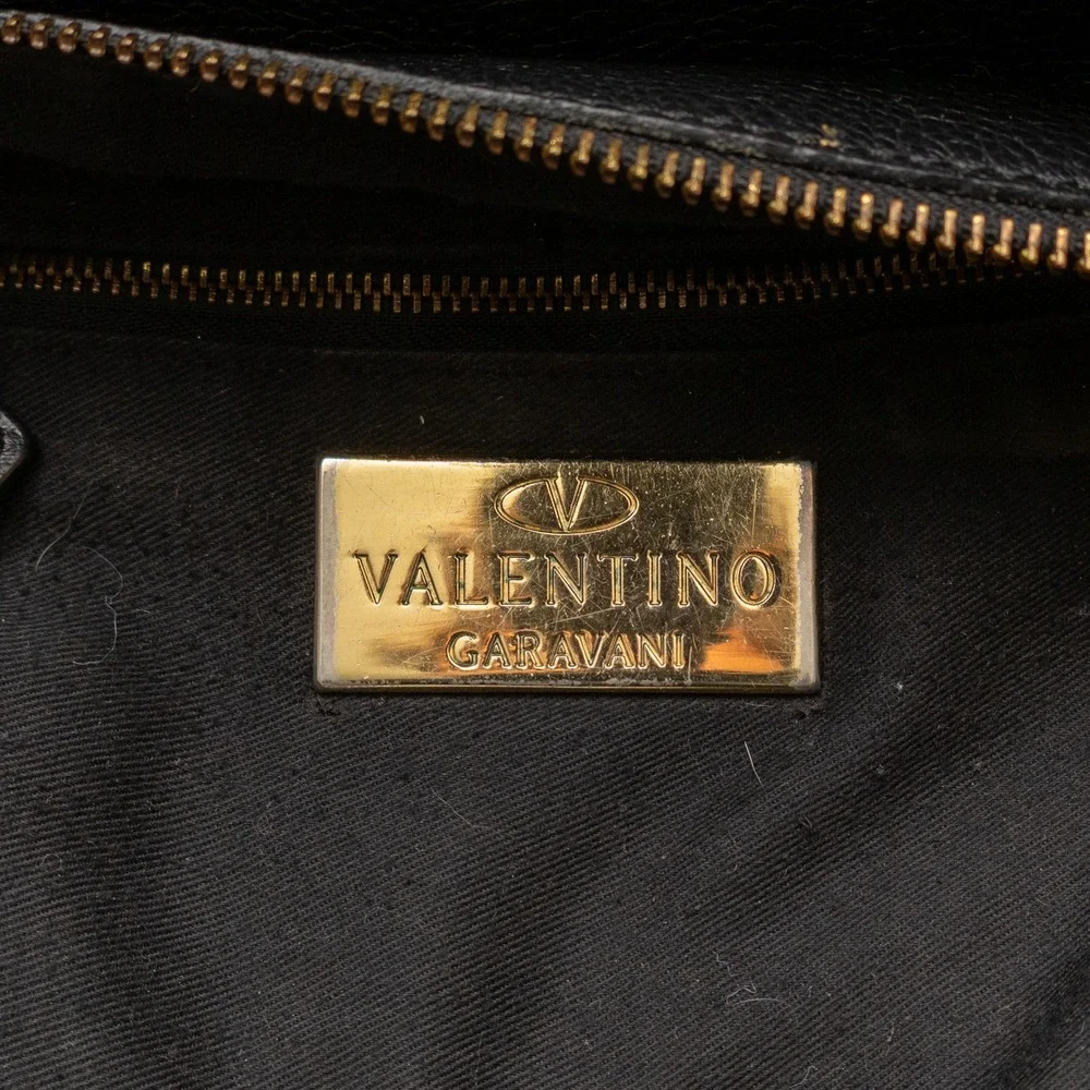 Valentino Garavani Black Pebbled Leather Rosette Flower Tote Bag Shoulder Bag